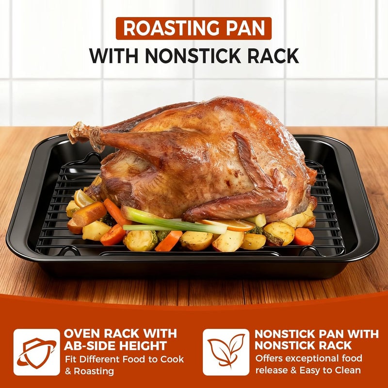 GESTONE 15In Turkey Roasting Pan with Rack, Nonstick Heavy Duty Turkey Broiler Pan for Oven Cooking, Roaster Baking Tray for roasting, grilling and baking, Dishwasher Safe - Image 5